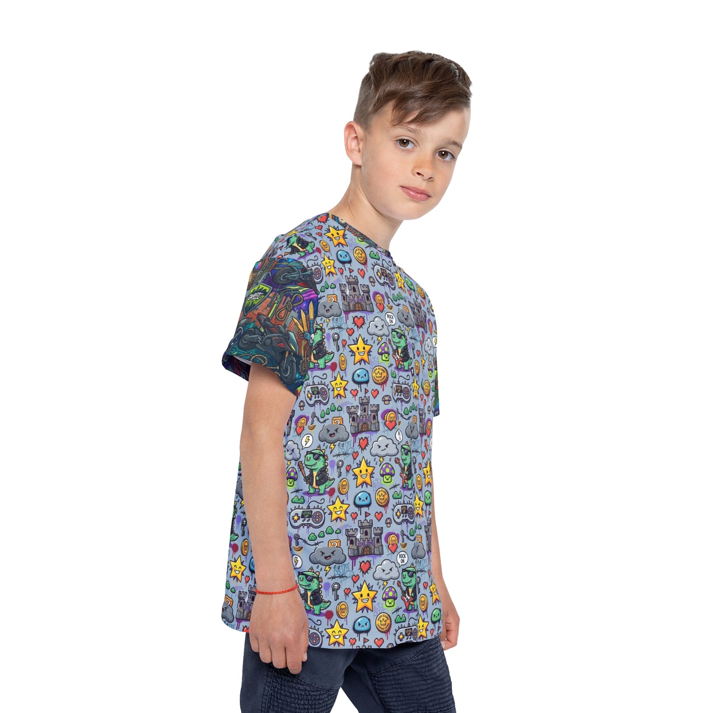 Kids Sports Jersey — Video Game Icons & Coins Graphic
