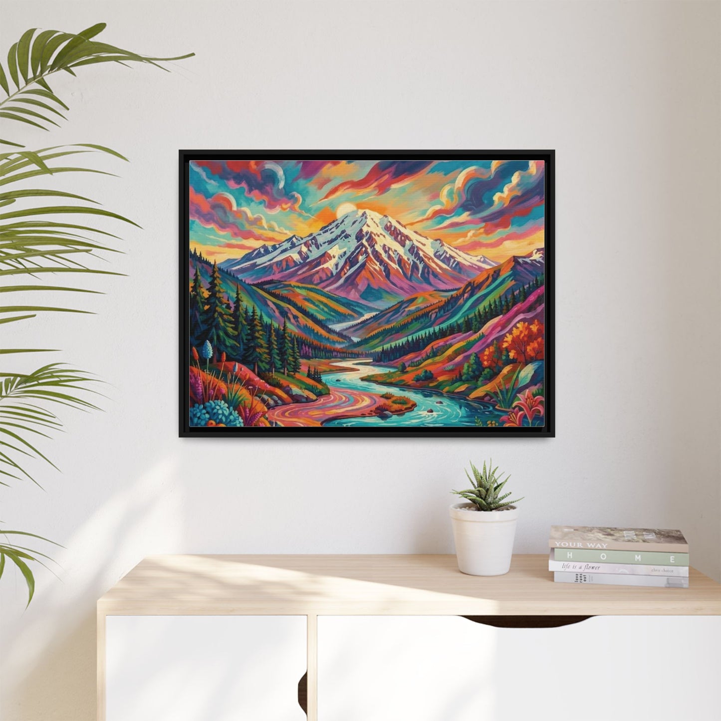 Colorful Abstract Mountain Scape Matte Canvas Framed Print