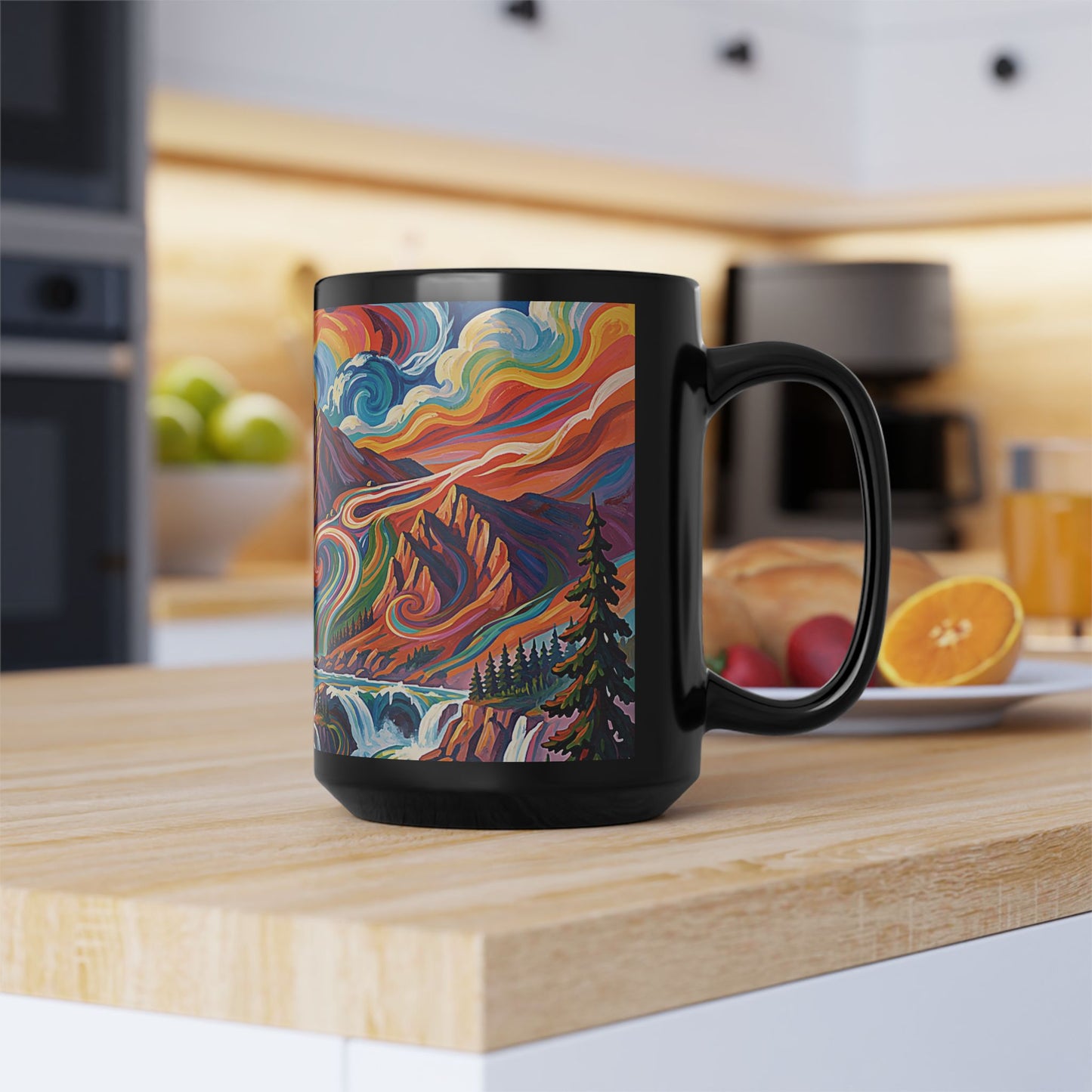 Pacific Northwest Abstract Mountain Scenery Mug | Bold PNW Art Ceramic Coffee