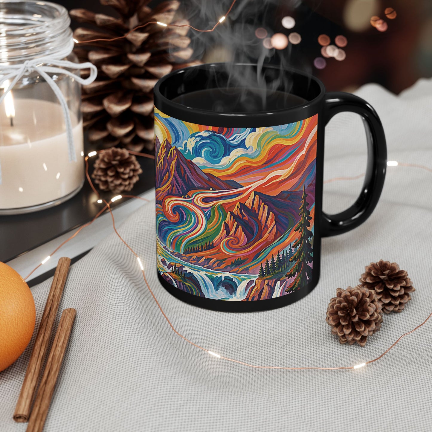 Pacific Northwest Abstract Mountain Scenery Mug | Bold PNW Art Ceramic Coffee