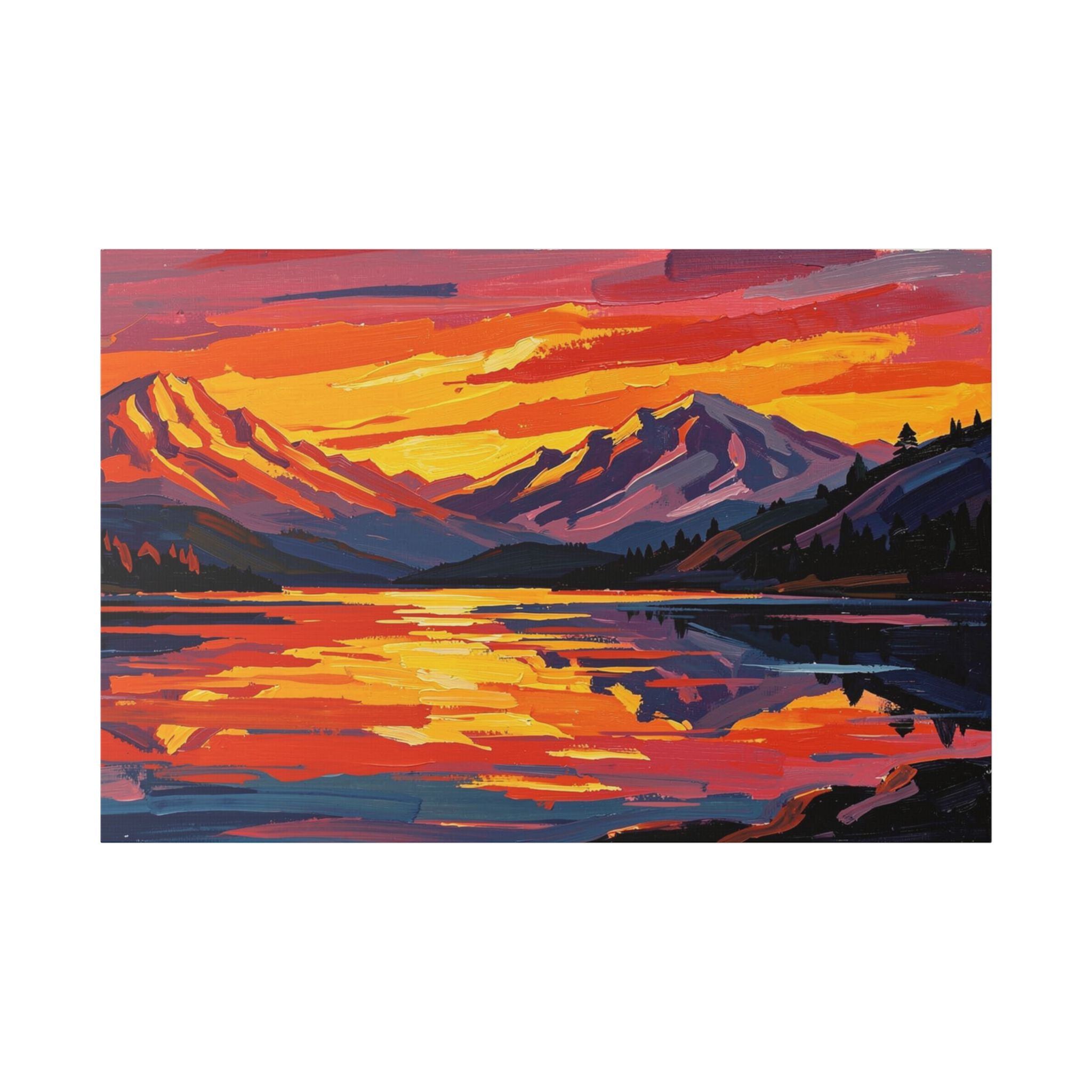 Sunset Mountain Lake Canvas Print — Vibrant Mountain Landscape Wall Art