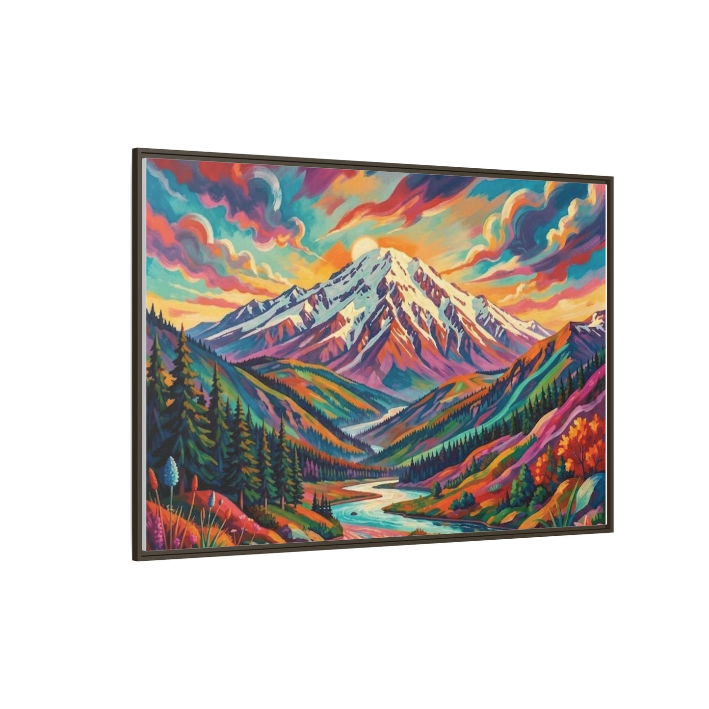 Colorful Abstract Mountain Scape Matte Canvas Framed Print