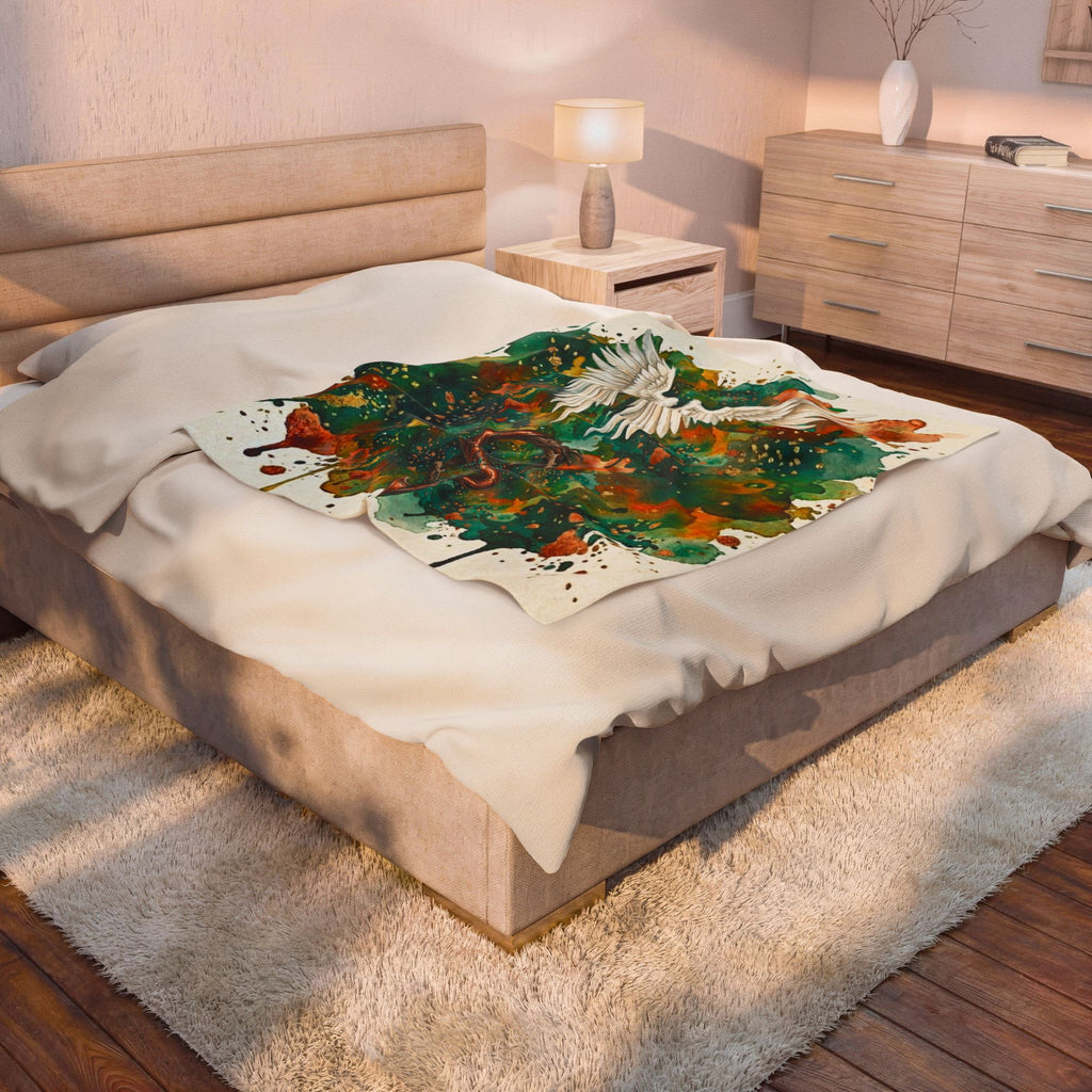 Velveteen Plush Blanket — Angel Wings & Devil Tail Watercolor Duality with Gold & Copper Highlights