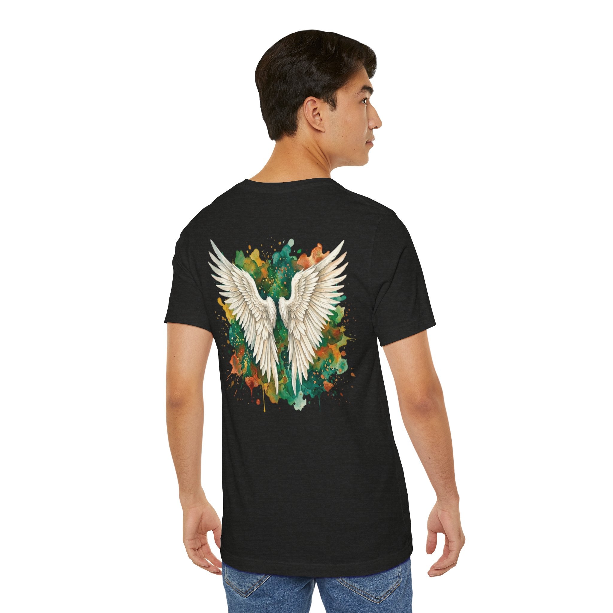 Angel Wings Watercolor Tee — Halo Front & Wing Back