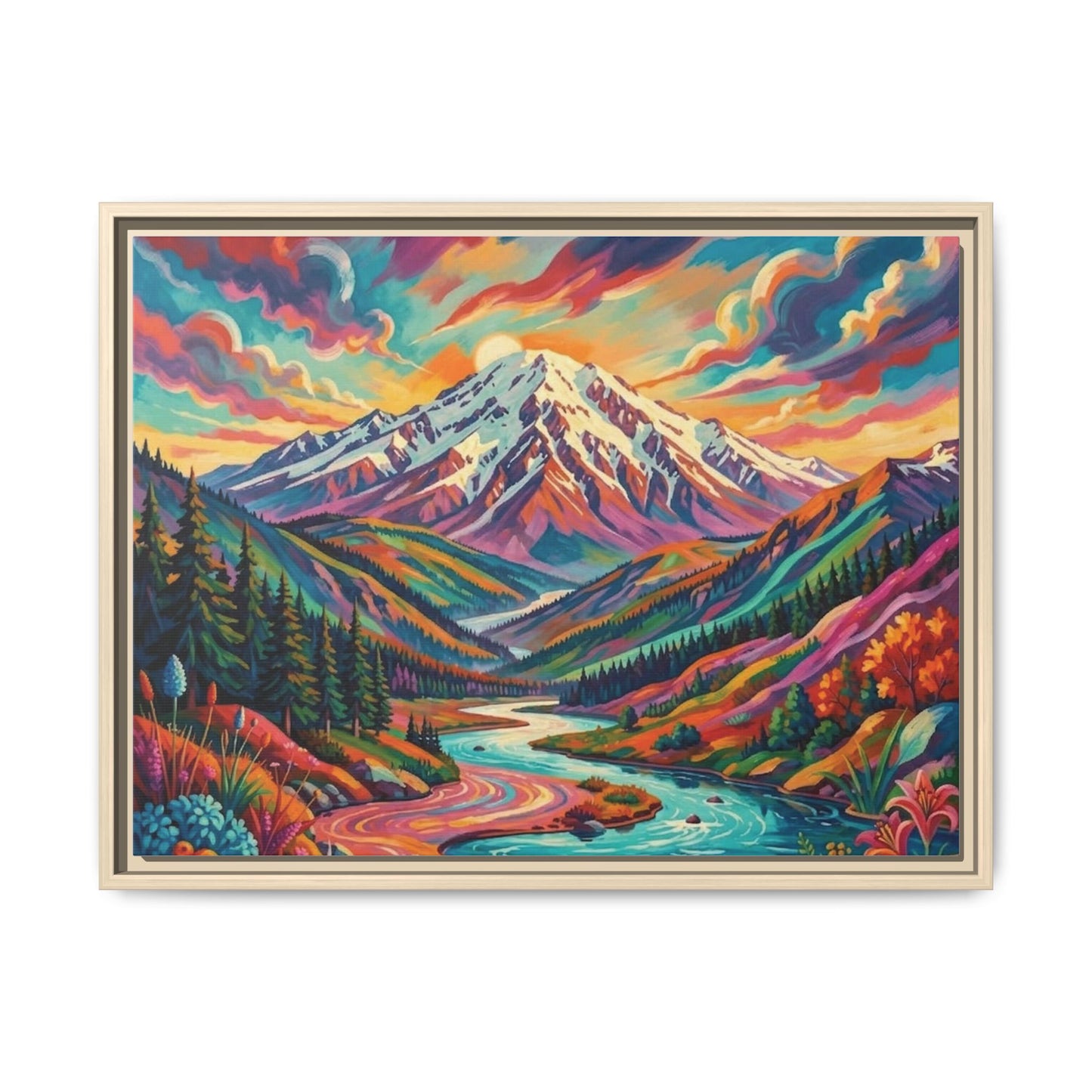 Colorful Abstract Mountain Scape Matte Canvas Framed Print