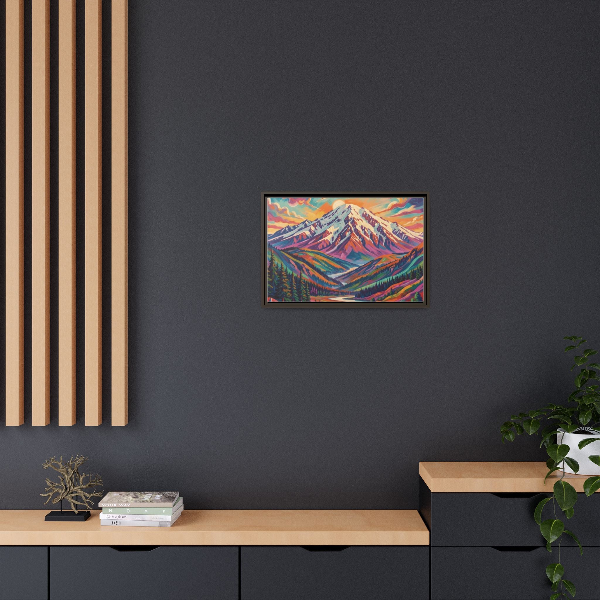 Colorful Abstract Mountain Scape Matte Canvas Framed Print