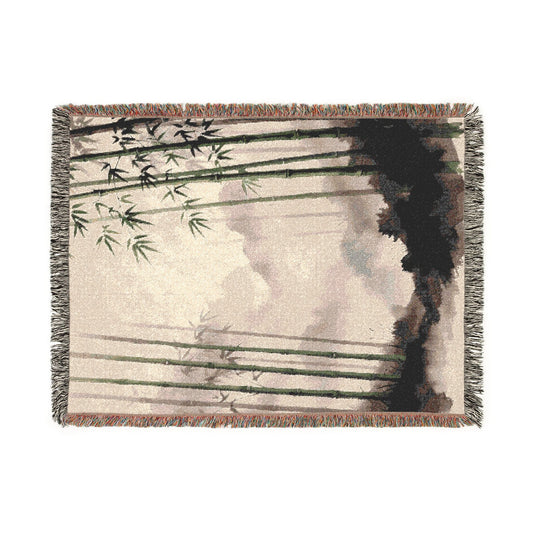 Bamboo Forest Woven Blanket | Nature Landscape Throw, Neutral Green