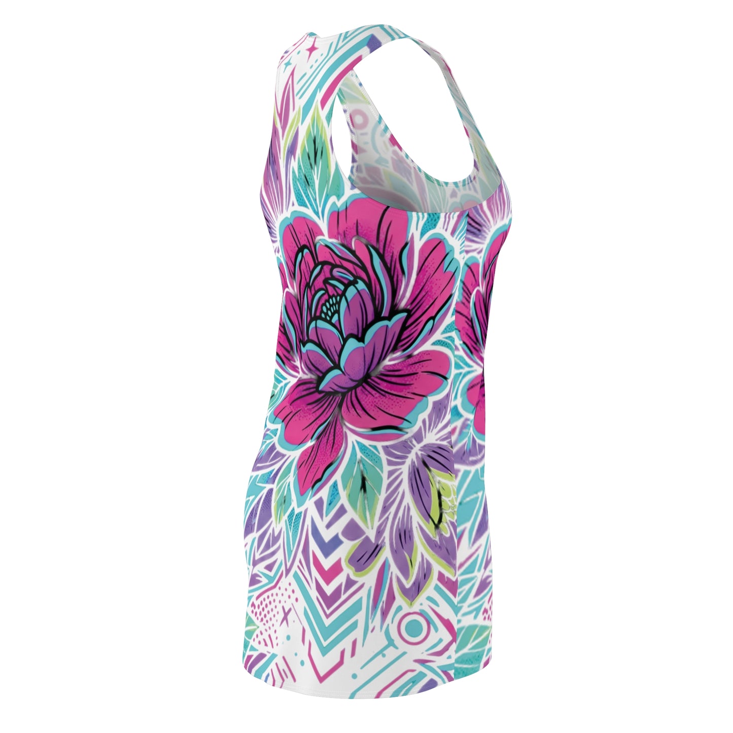 Vibrant Floral Racerback Dress — Fun Casual All-Over Print