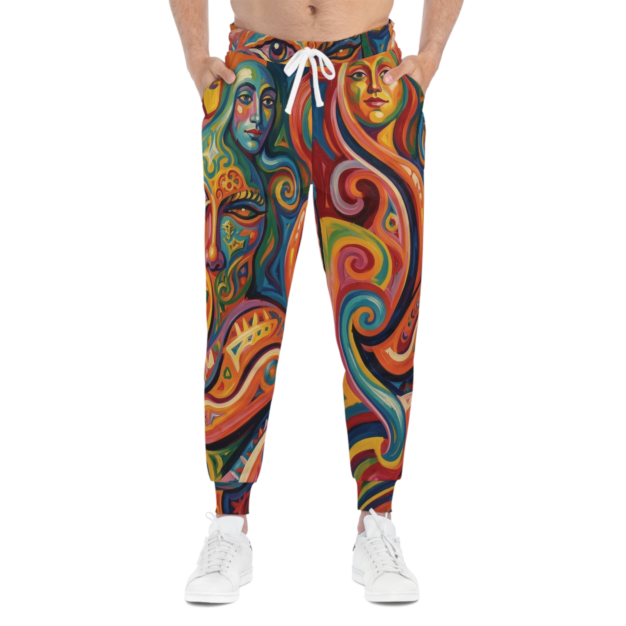 Raphael Three Graces Athletic Joggers — Colorful Modern Swirl, Cozy Stretchy All-Over Print