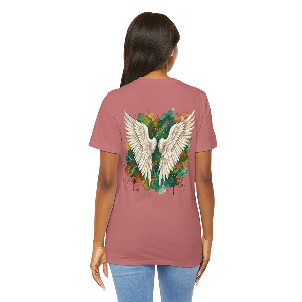 Angel Wings Watercolor Tee — Halo Front & Wing Back