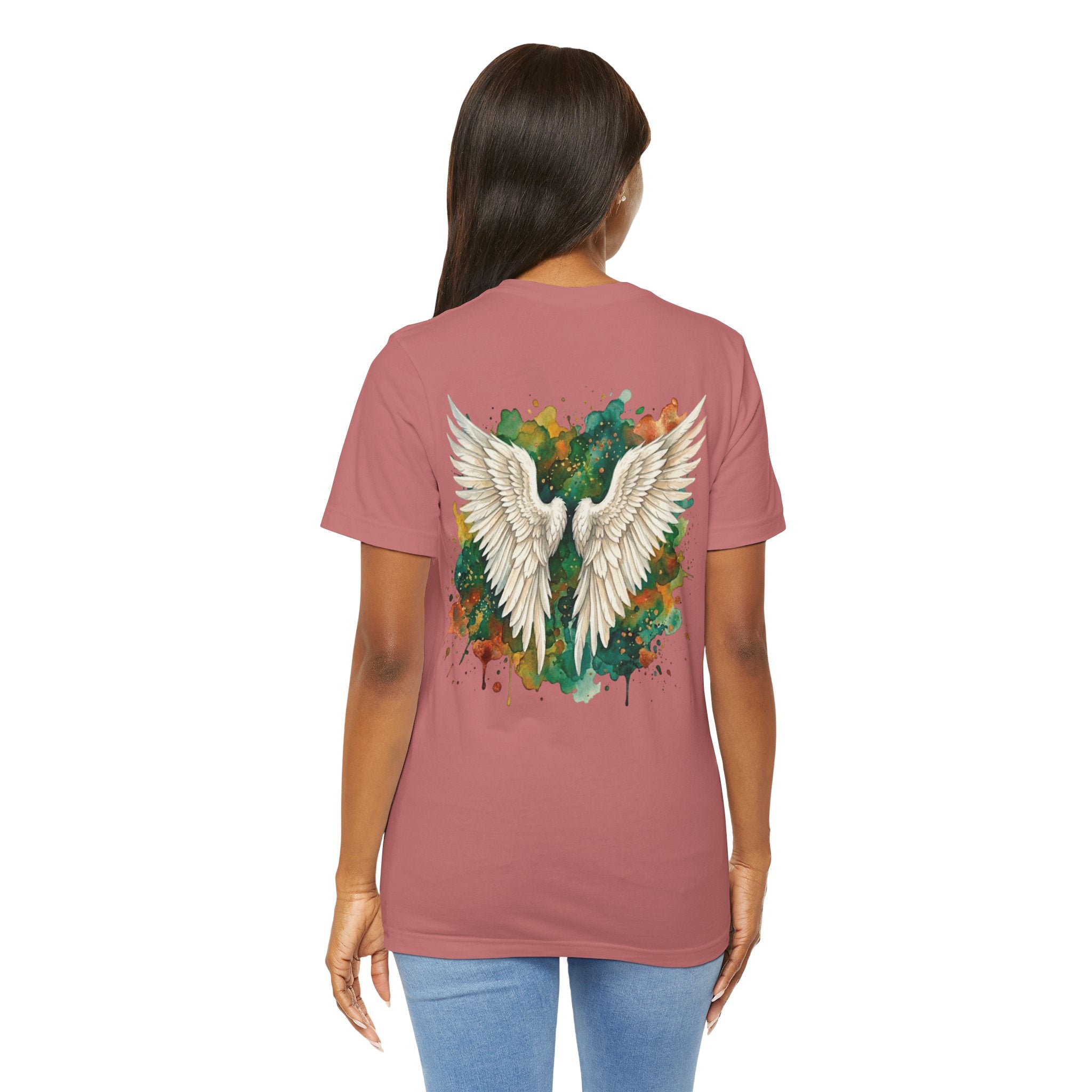 Angel Wings Watercolor Tee — Halo Front & Wing Back