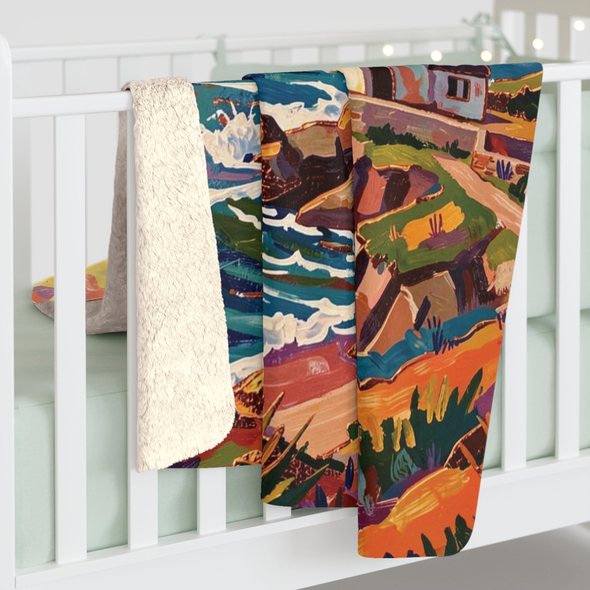 Colorful Lighthouse Sherpa Fleece Blanket — Cozy Nautical Throw
