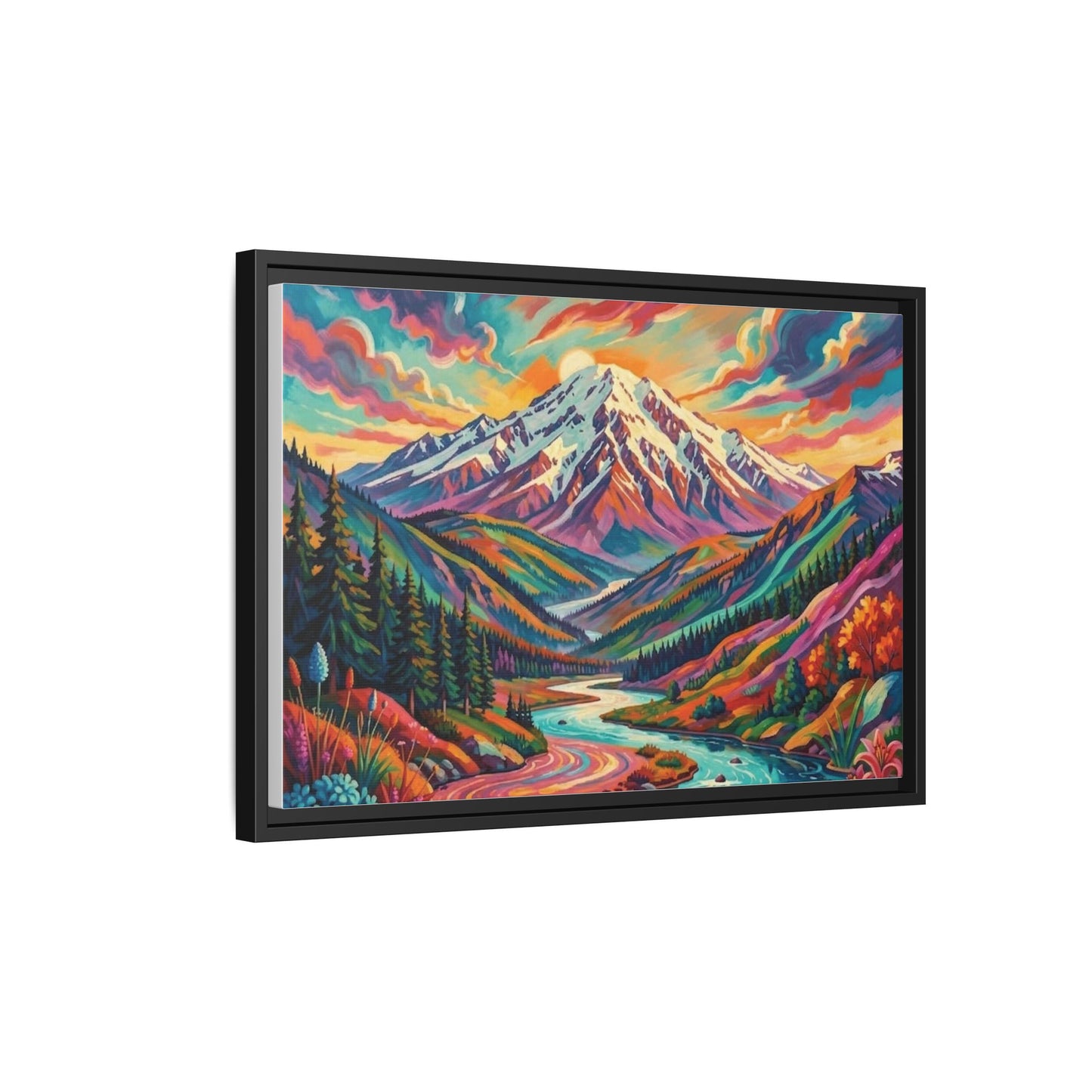 Colorful Abstract Mountain Scape Matte Canvas Framed Print
