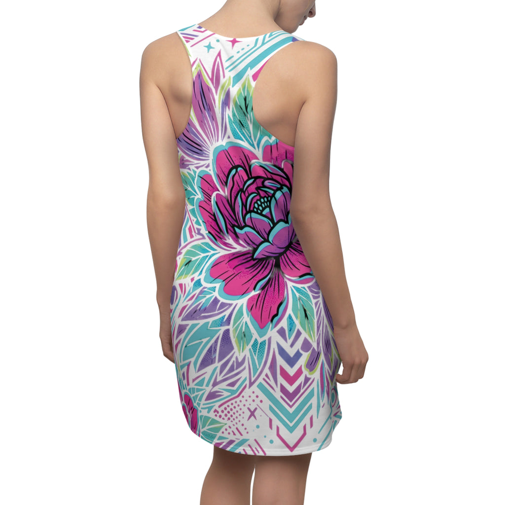 Vibrant Floral Racerback Dress — Fun Casual All-Over Print