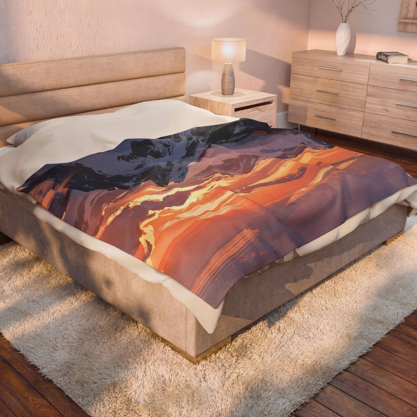 Japandi Velveteen Plush Blanket — Minimalist Cozy Throw with Calming Colors