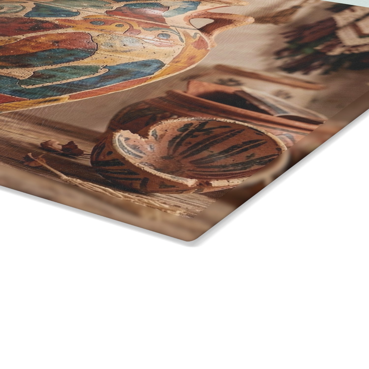 Boho Sunbaked Clay Pitcher Art Glass Cutting Board | Kitchen Countertop Decor