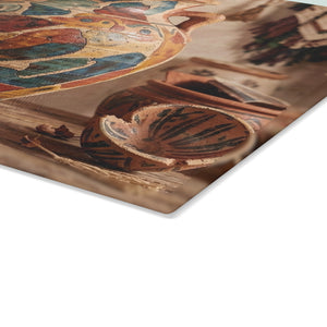 Boho Sunbaked Clay Pitcher Art Glass Cutting Board | Kitchen Countertop Decor
