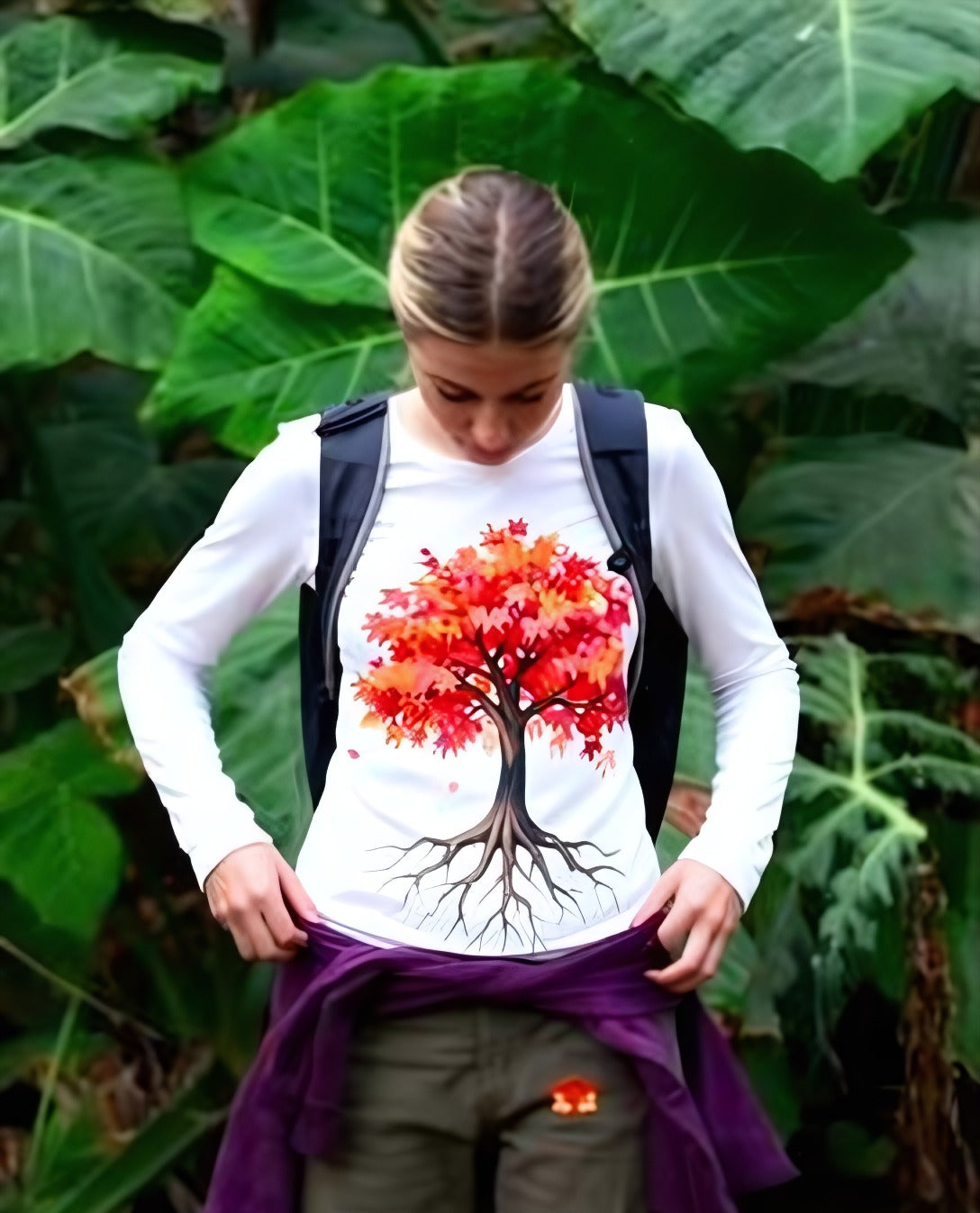 Japanese Maple Colorful Statement Women's Long Sleeve V-Neck Shirt