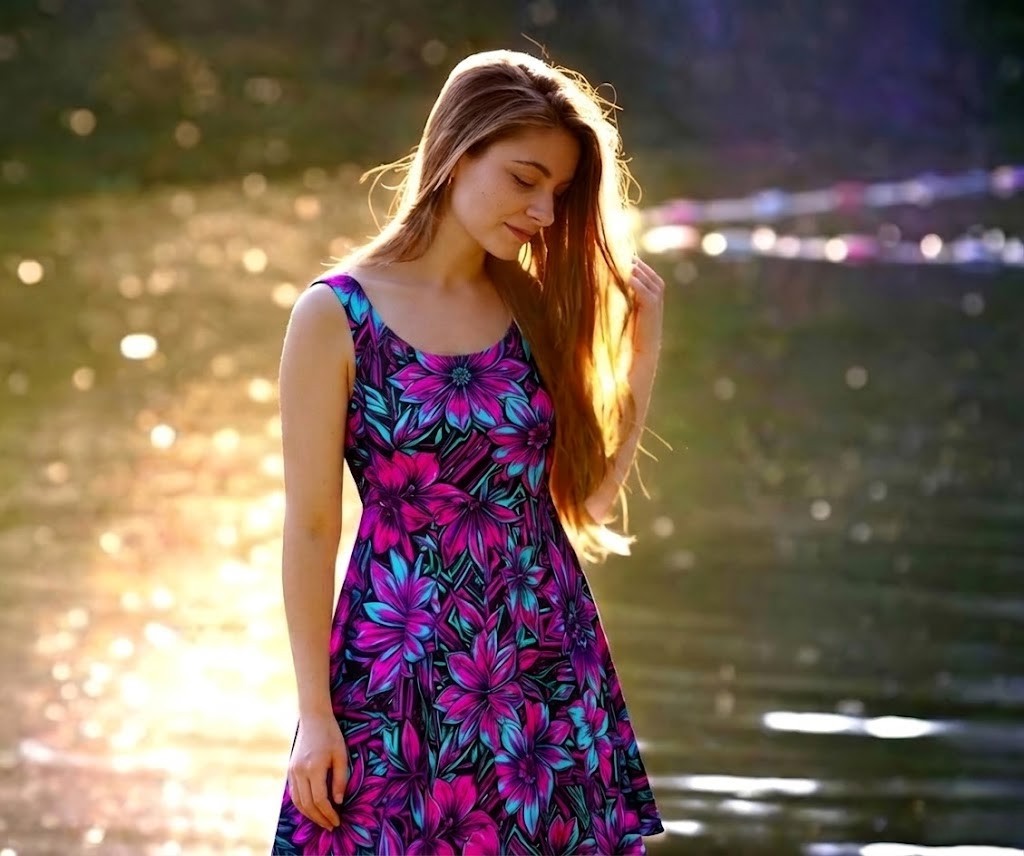 Neon Floral Flared Mini Dress— Bright Breathable Stretchy AOP