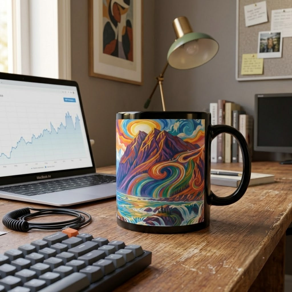 Pacific Northwest Abstract Mountain Scenery Mug | Bold PNW Art Ceramic Coffee