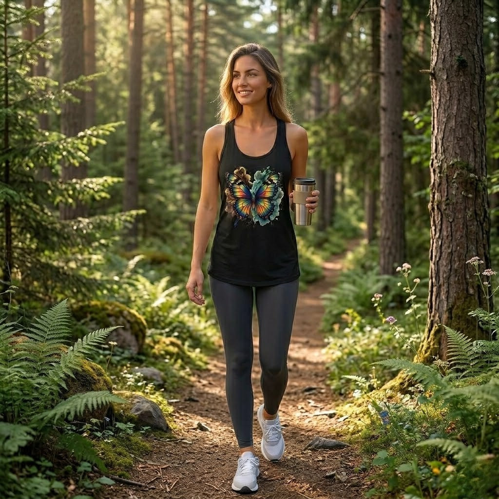 Watercolor Butterfly Racerback Tank | Vibrant Summer Butterfly Splash