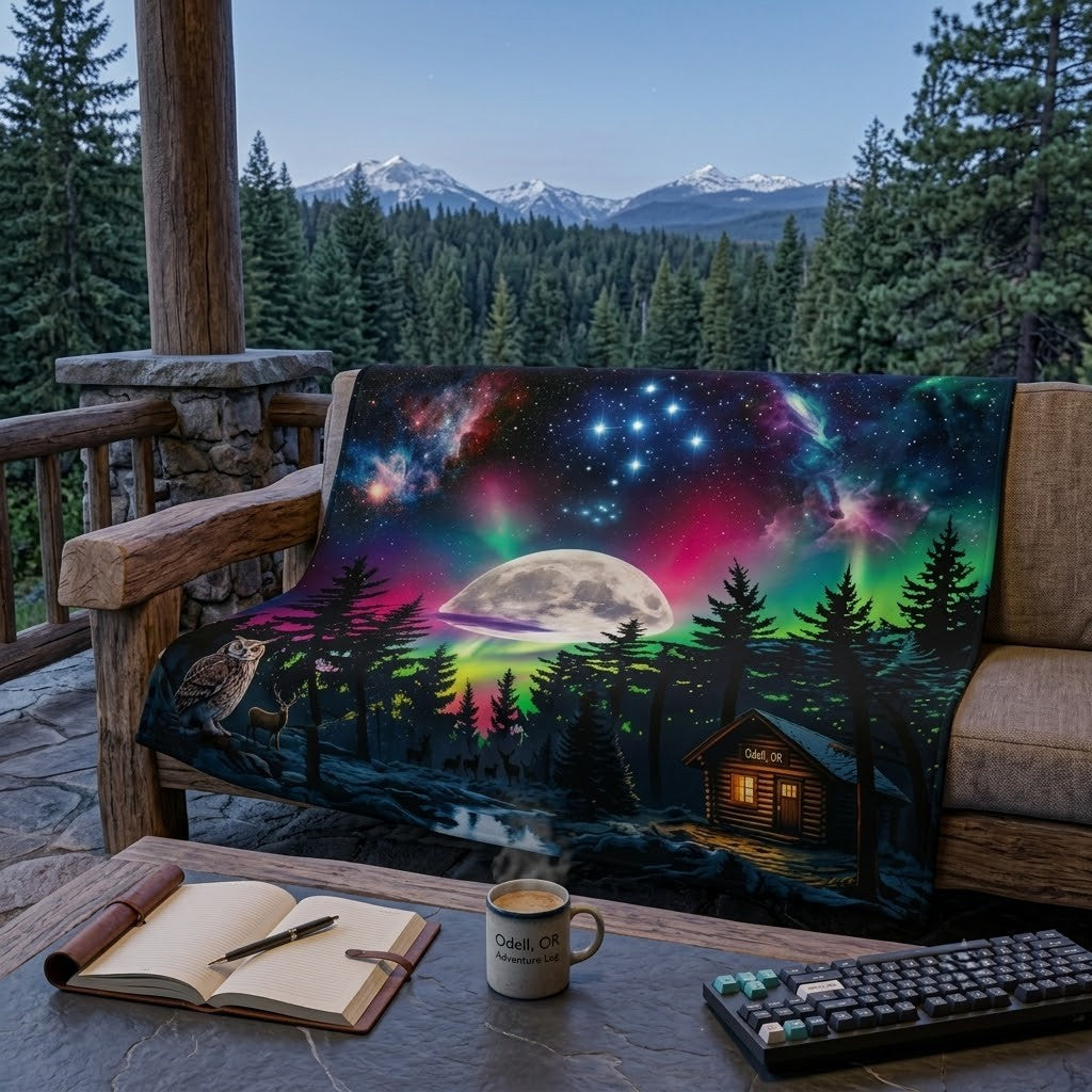 Northern Lights Cabin Velveteen Plush Blanket — Moonlit Aurora Throw for Cozy Nights