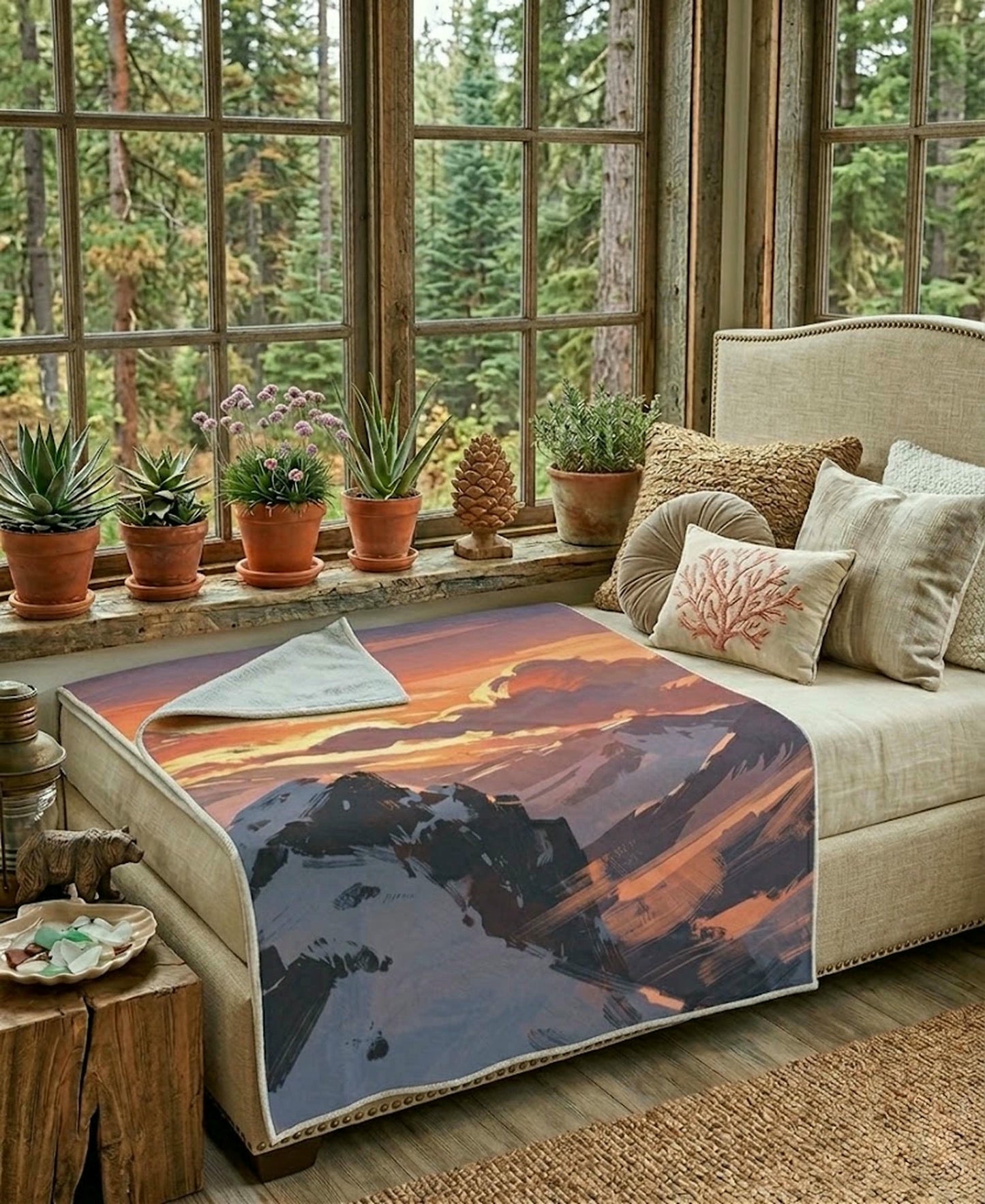 Japandi Velveteen Plush Blanket — Minimalist Cozy Throw with Calming Colors