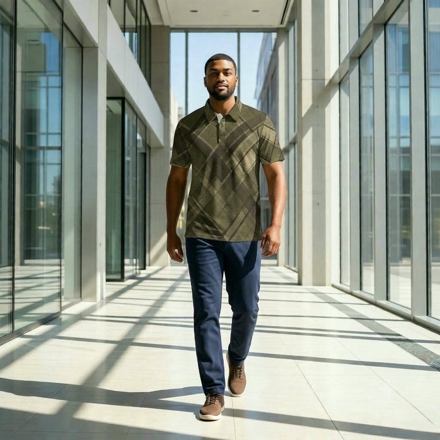 Modern Classic Flannel-Style Polo Shirt