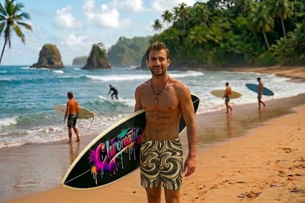 Men's Camouflage Board Shorts — Abstract Modern 'Hide Out on the Beach' Design