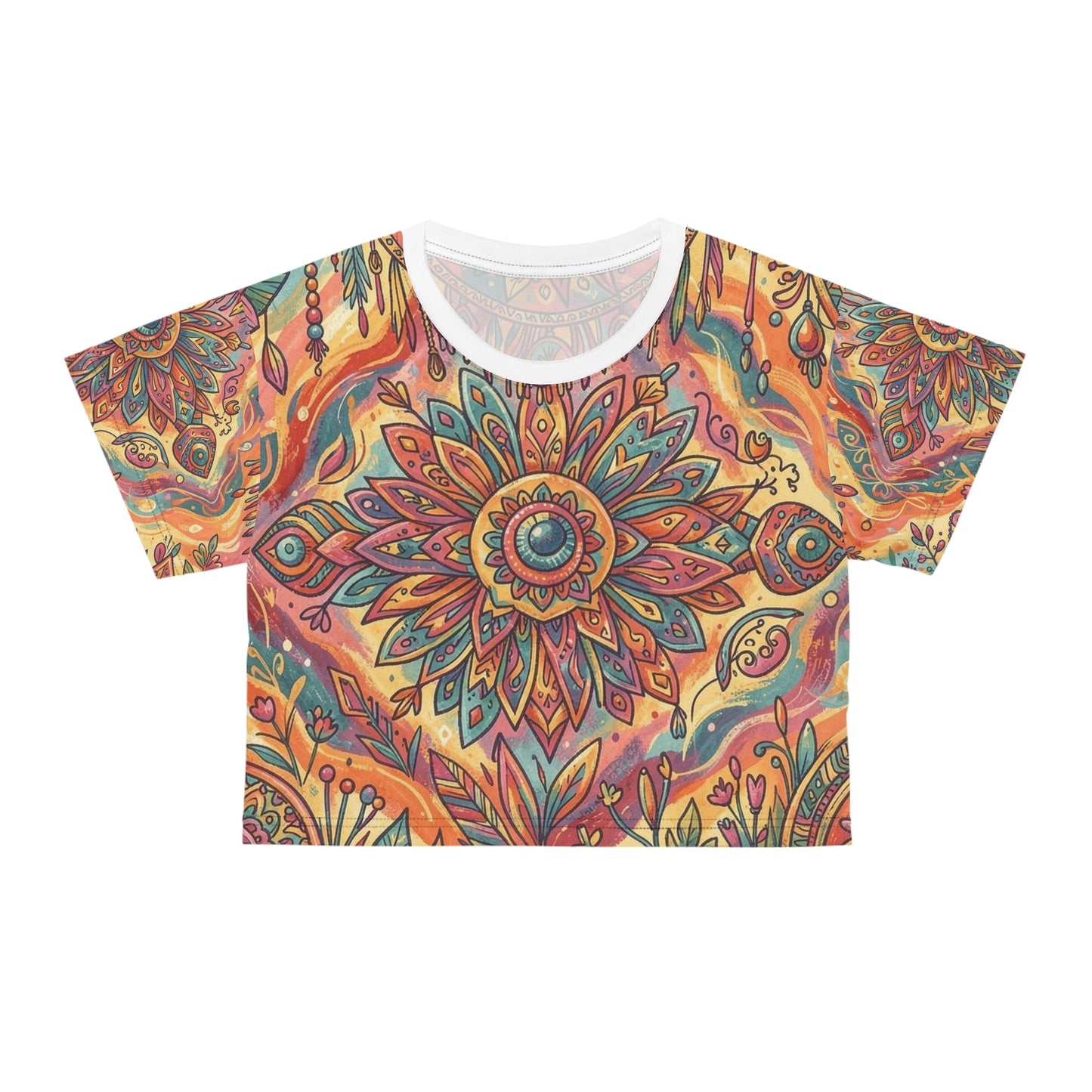 Boho Colorful Print Crop Tee | Trendy Activewear Top