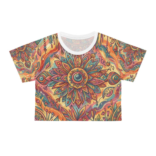 Boho Colorful Print Crop Tee | Trendy Activewear Top