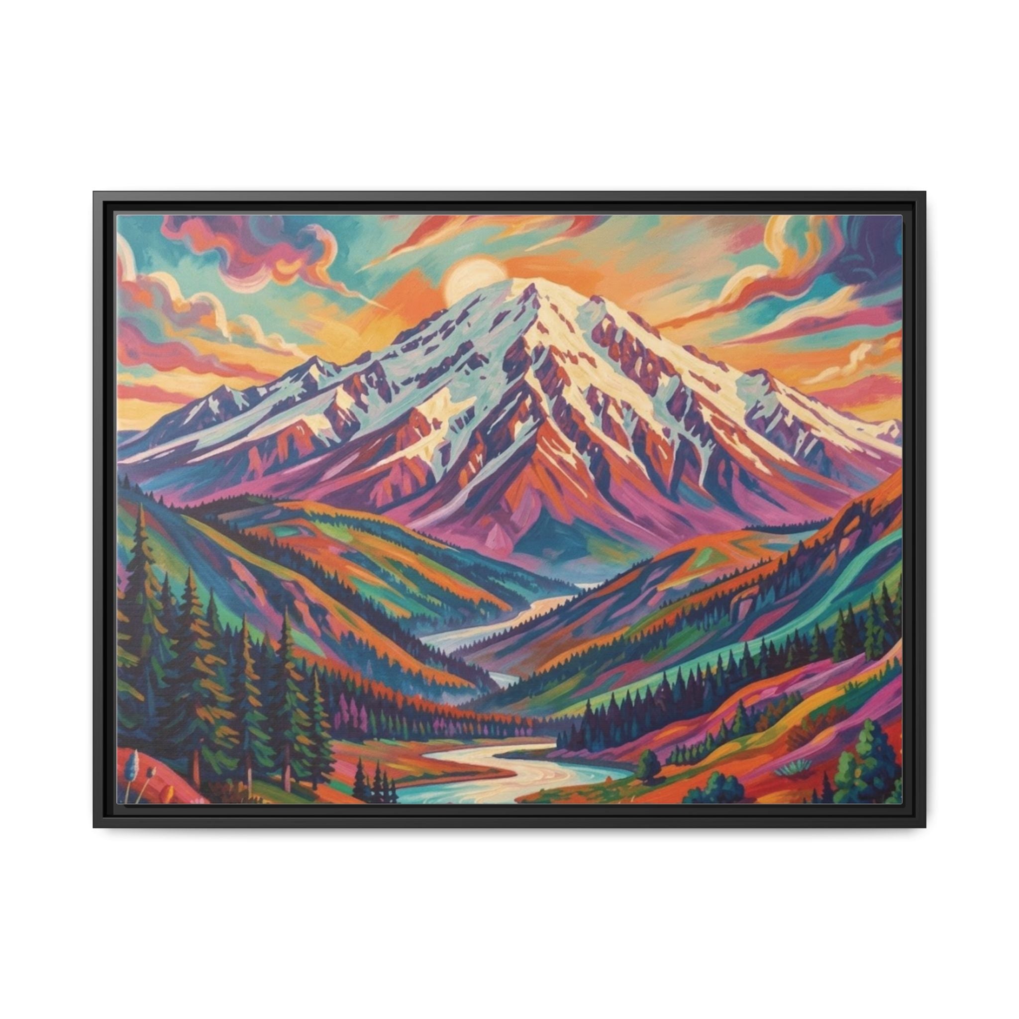 Colorful Abstract Mountain Scape Matte Canvas Framed Print