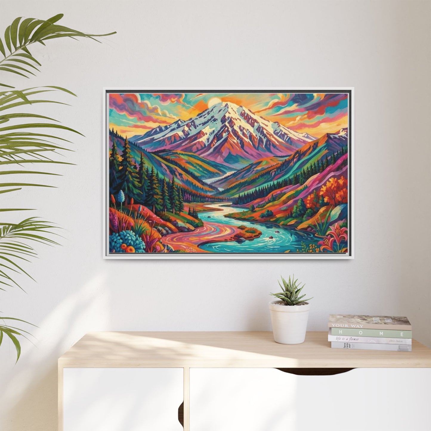 Colorful Abstract Mountain Scape Matte Canvas Framed Print