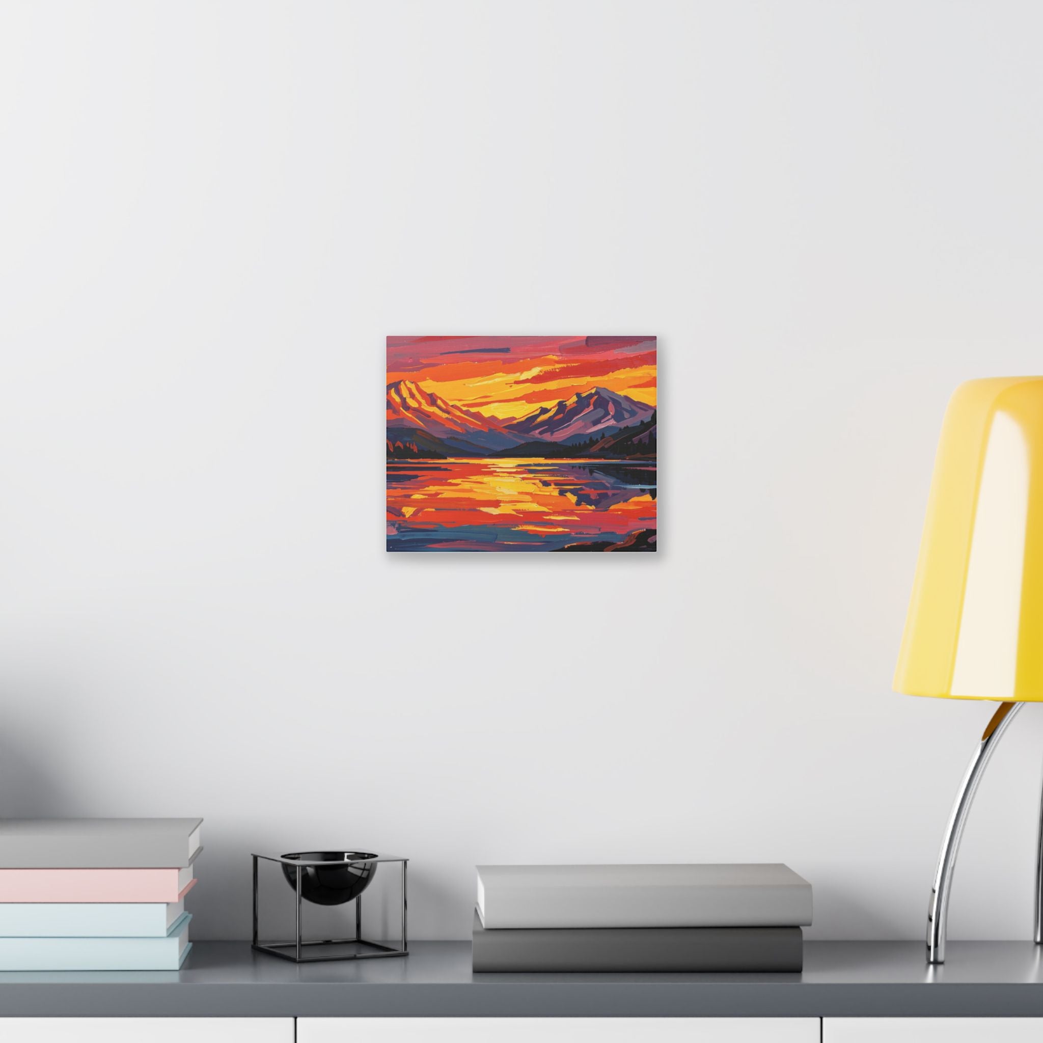 Sunset Mountain Lake Canvas Print — Vibrant Mountain Landscape Wall Art