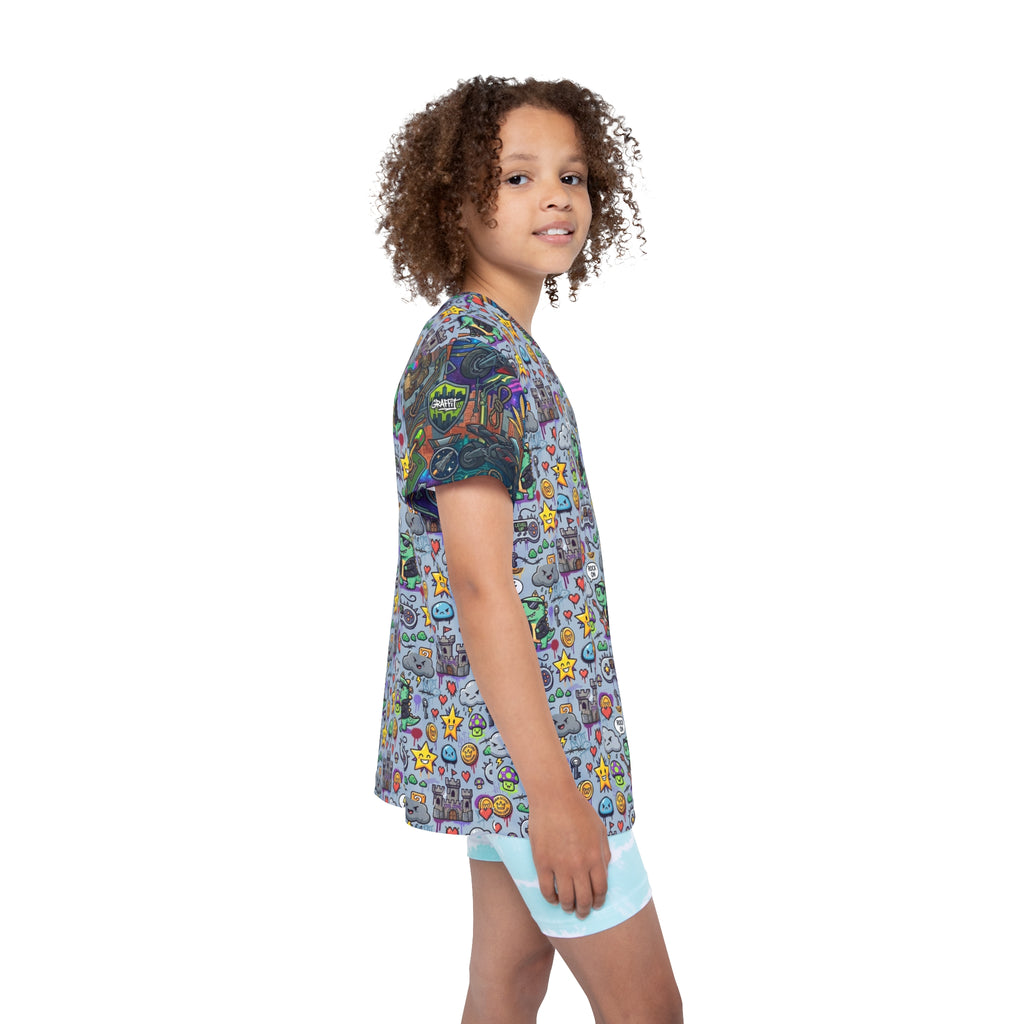 Kids Sports Jersey — Video Game Icons & Coins Graphic