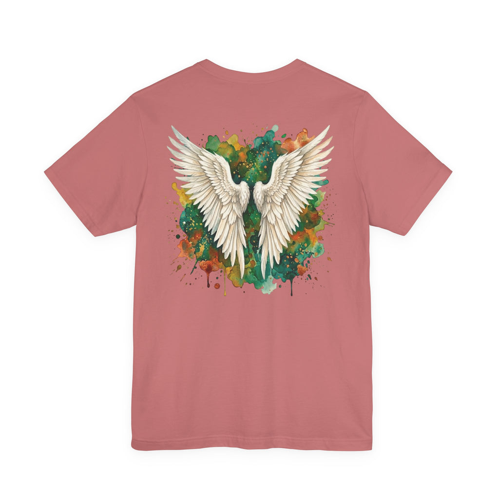 Angel Wings Watercolor Tee — Halo Front & Wing Back