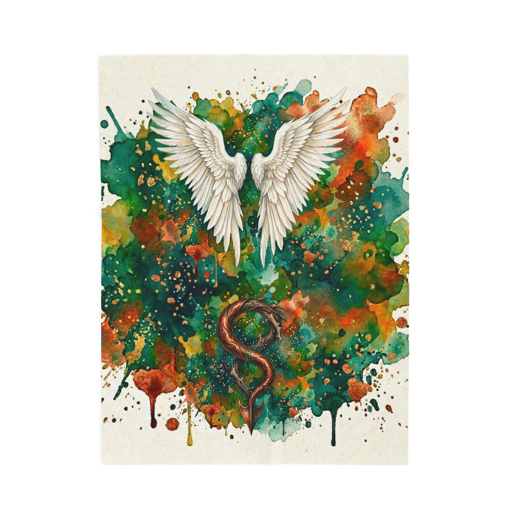 Velveteen Plush Blanket — Angel Wings & Devil Tail Watercolor Duality with Gold & Copper Highlights