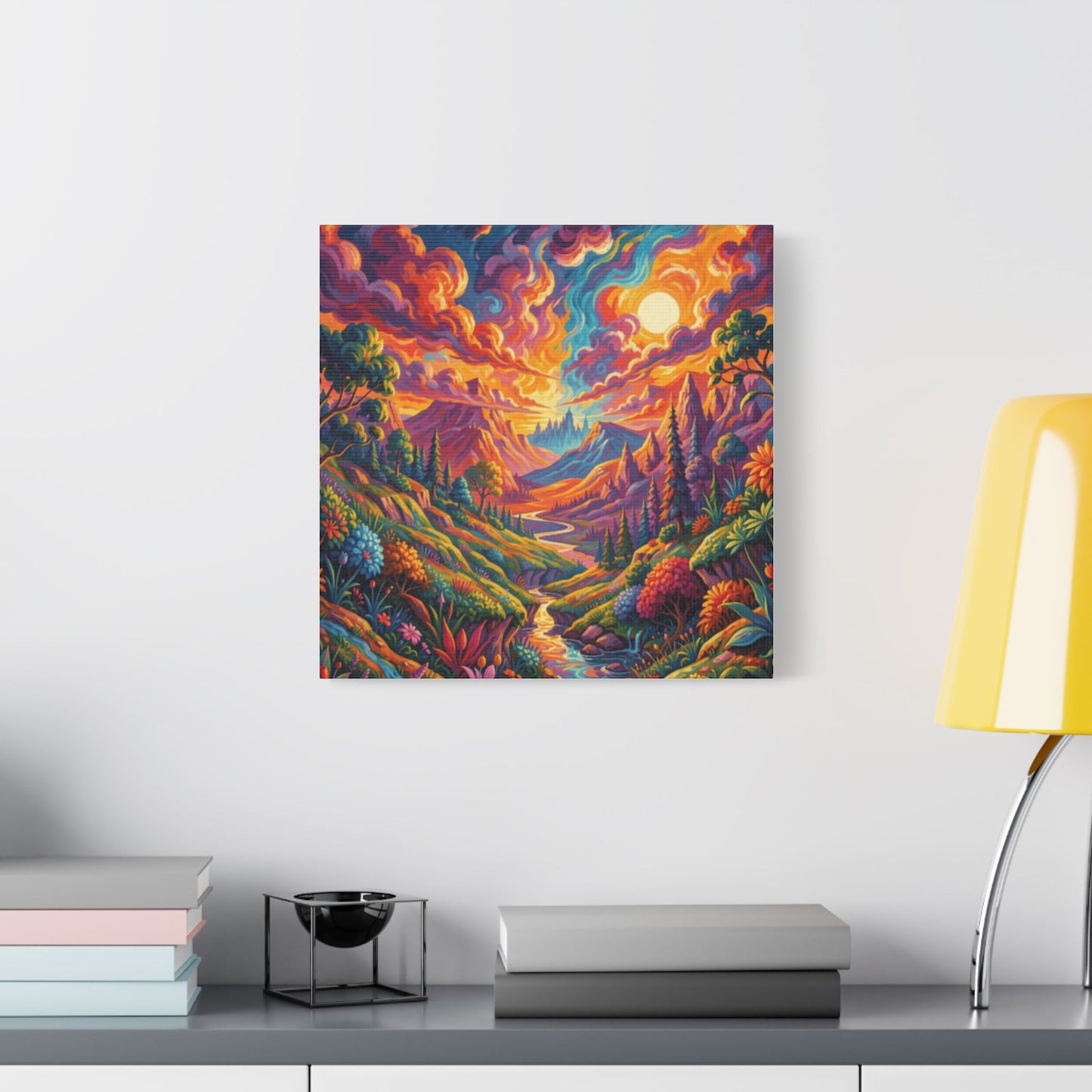 Surreal Abstract Colorful Landscape Satin Canvas (Stretched)