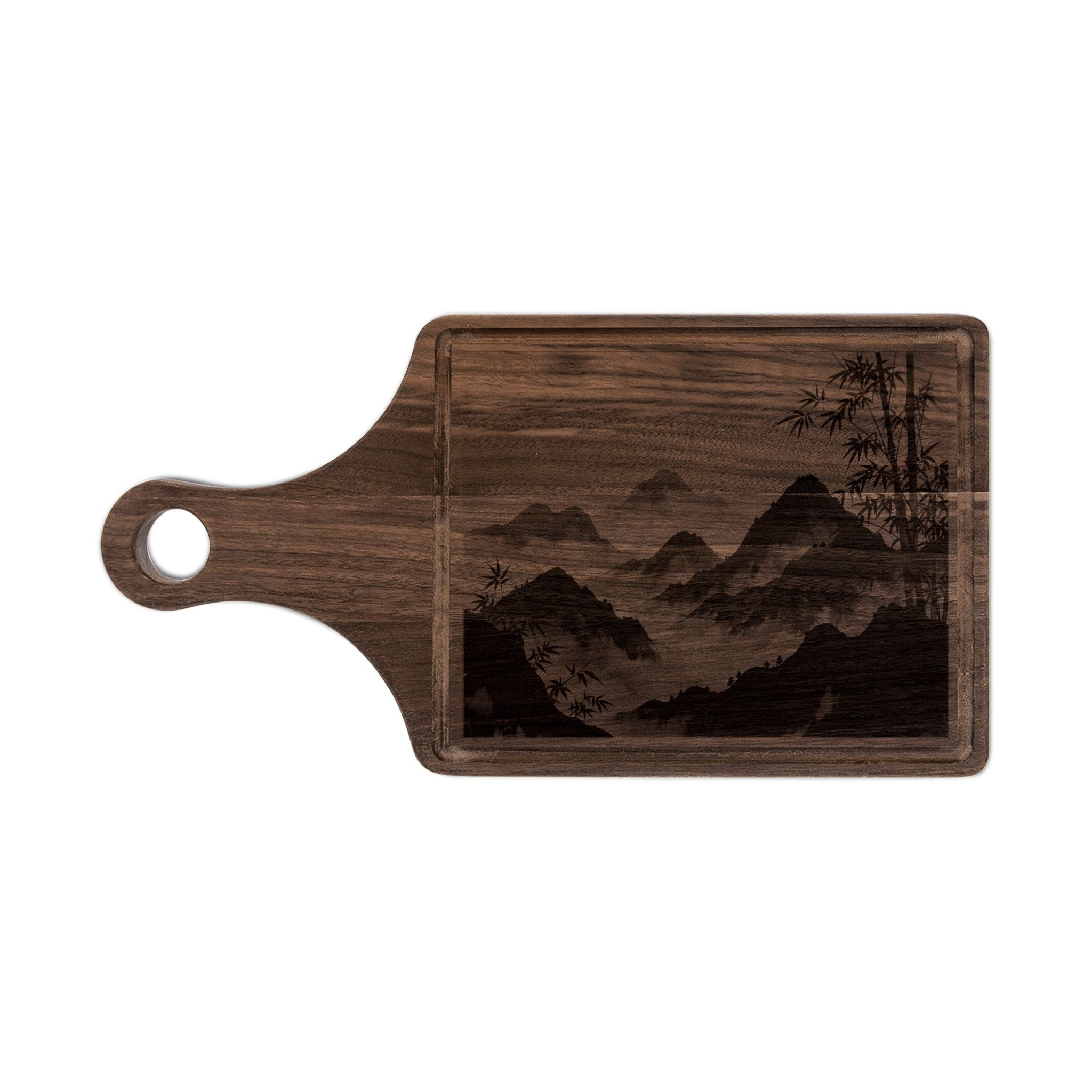 Zen Bamboo Mountains Wooden Cutting Board — Engraved Maple or Walnut