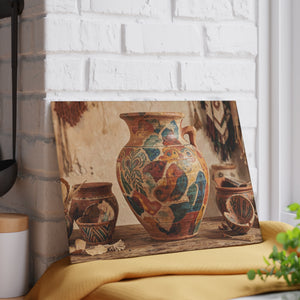 Boho Sunbaked Clay Pitcher Art Glass Cutting Board | Kitchen Countertop Decor
