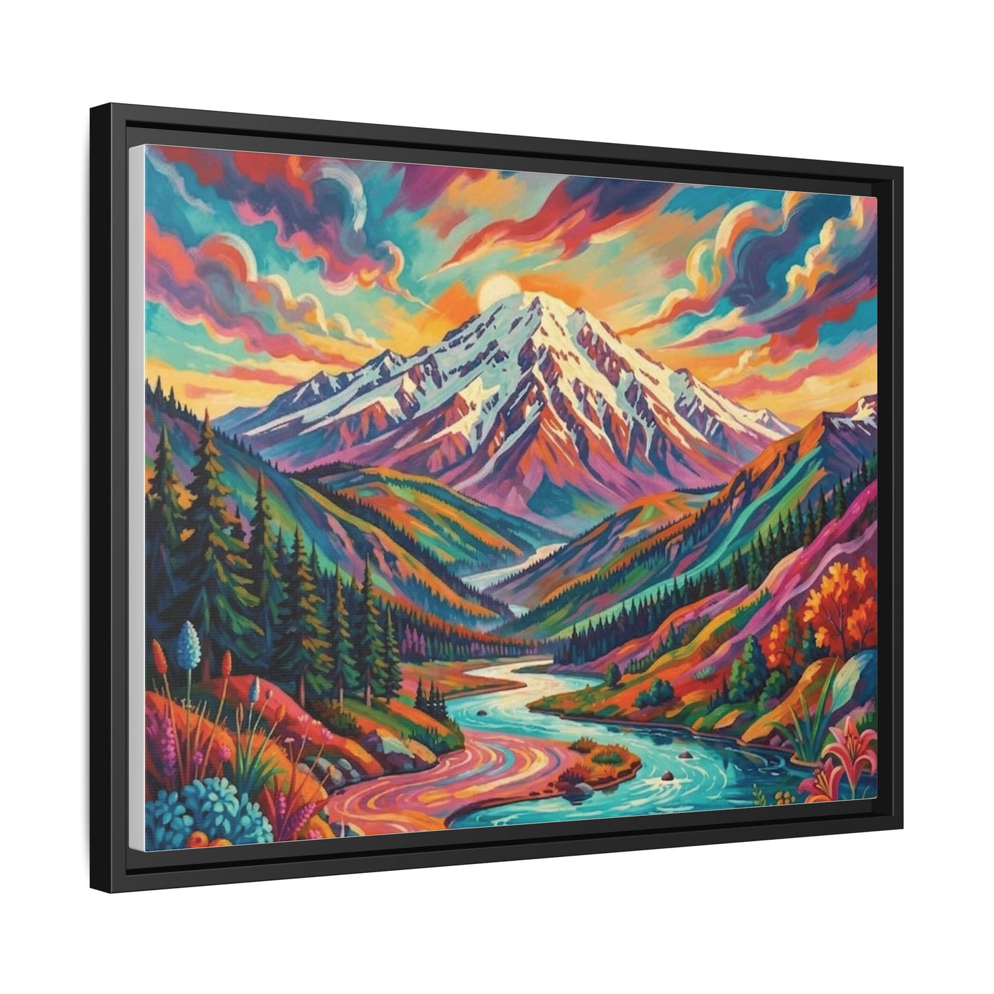 Colorful Abstract Mountain Scape Matte Canvas Framed Print