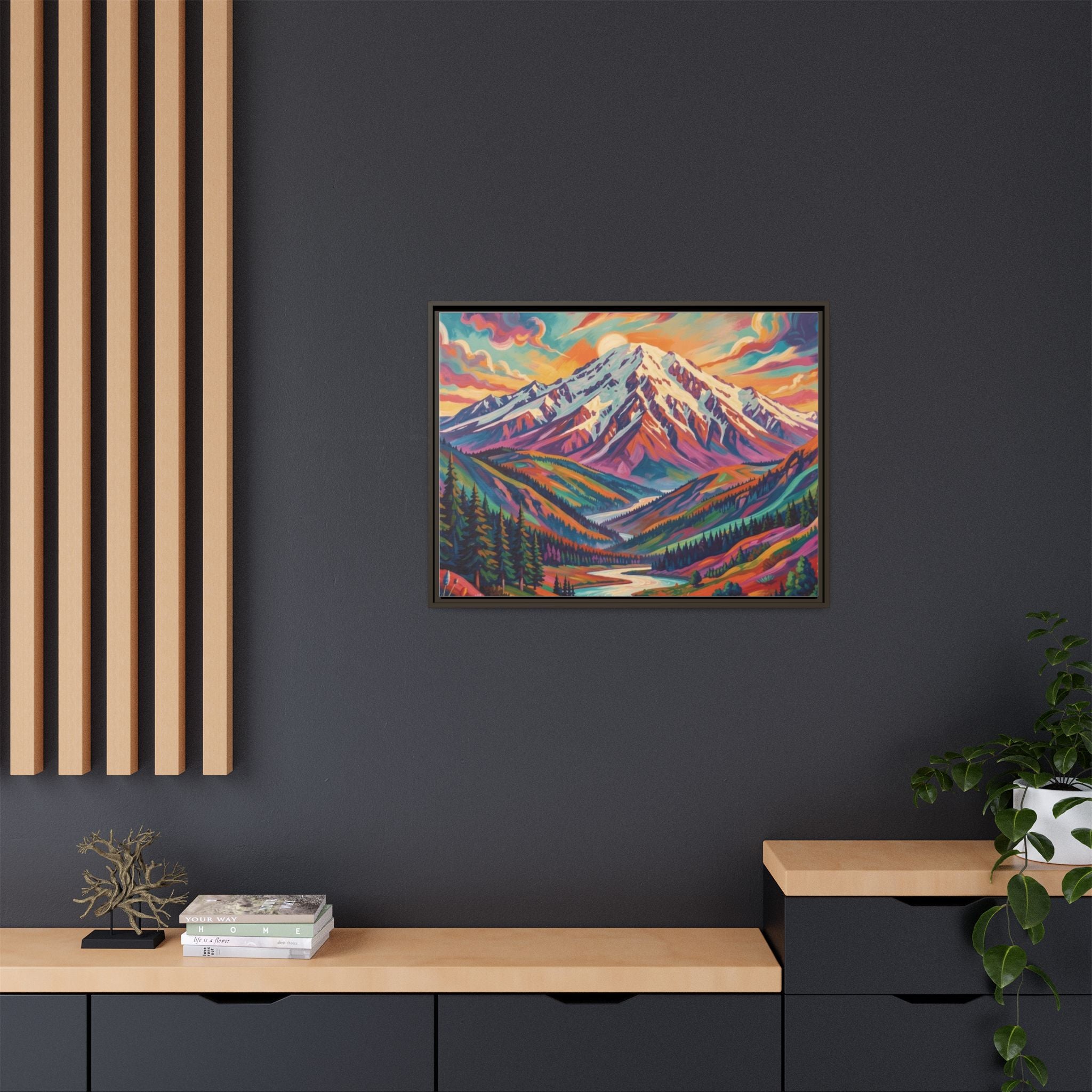 Colorful Abstract Mountain Scape Matte Canvas Framed Print