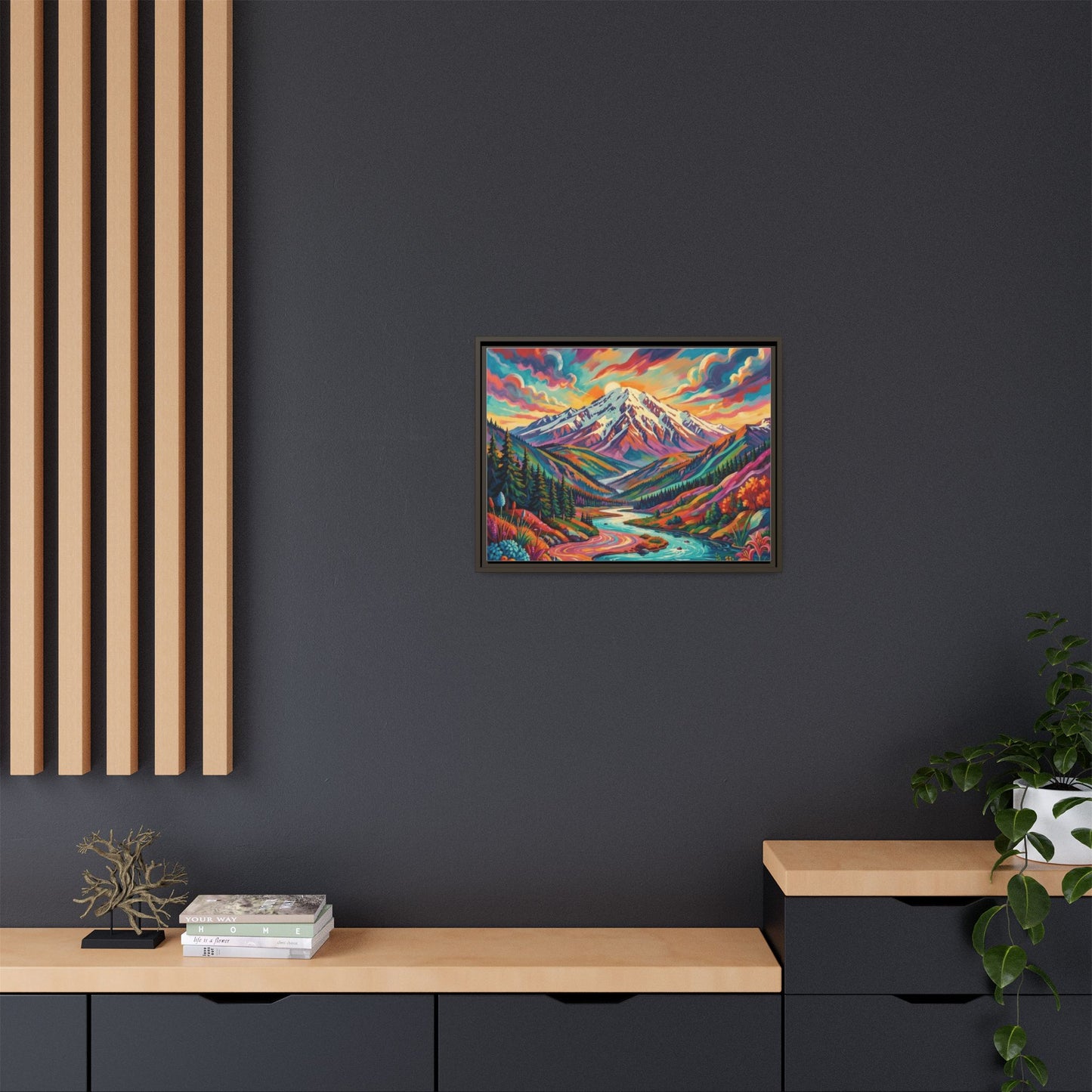 Colorful Abstract Mountain Scape Matte Canvas Framed Print