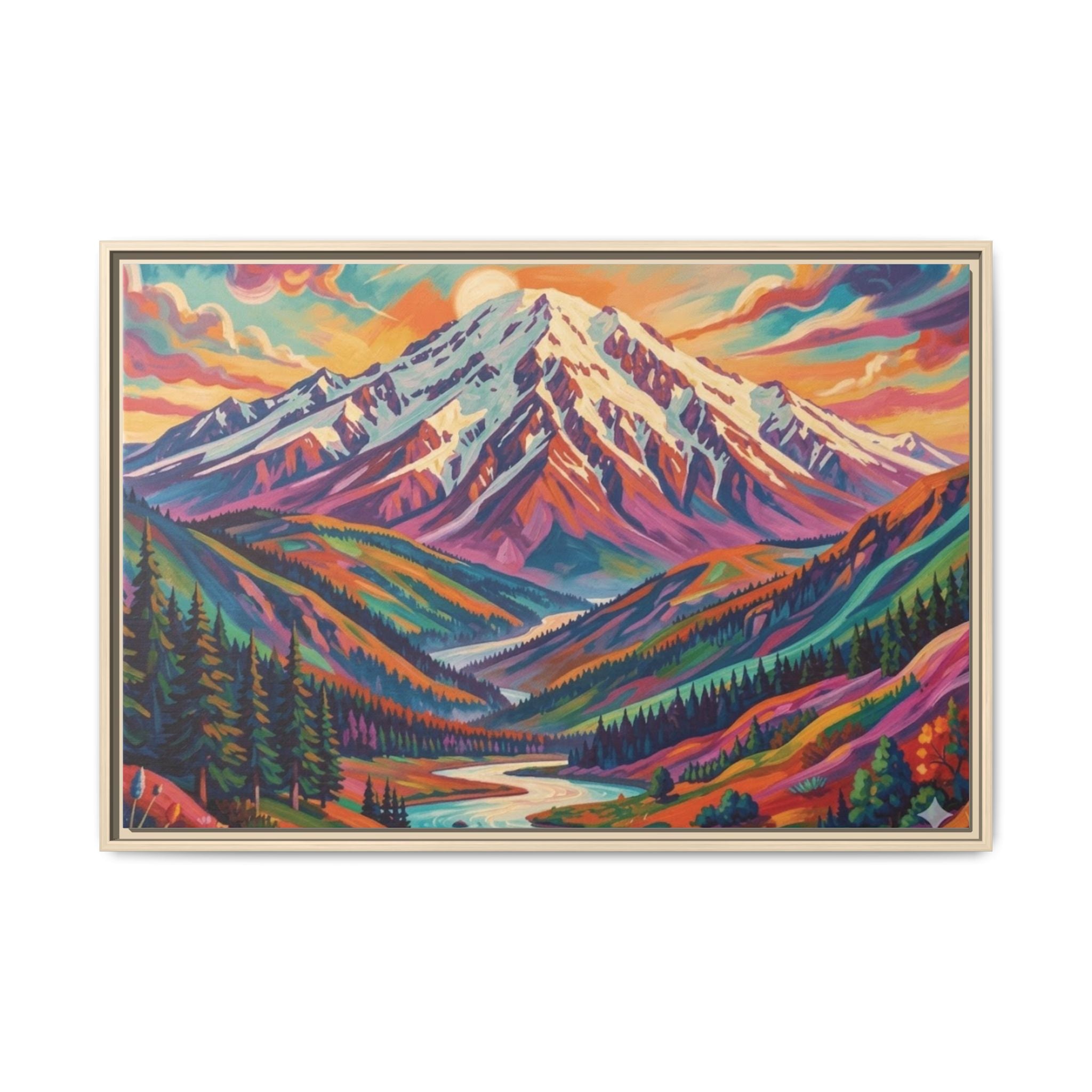 Colorful Abstract Mountain Scape Matte Canvas Framed Print