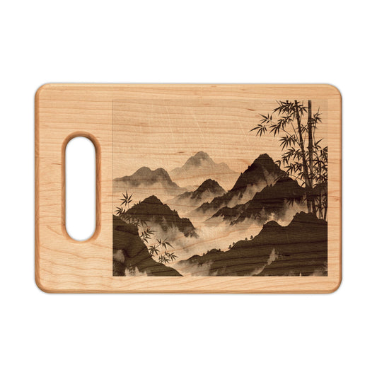 Zen Bamboo Mountains Wooden Cutting Board — Engraved Maple or Walnut