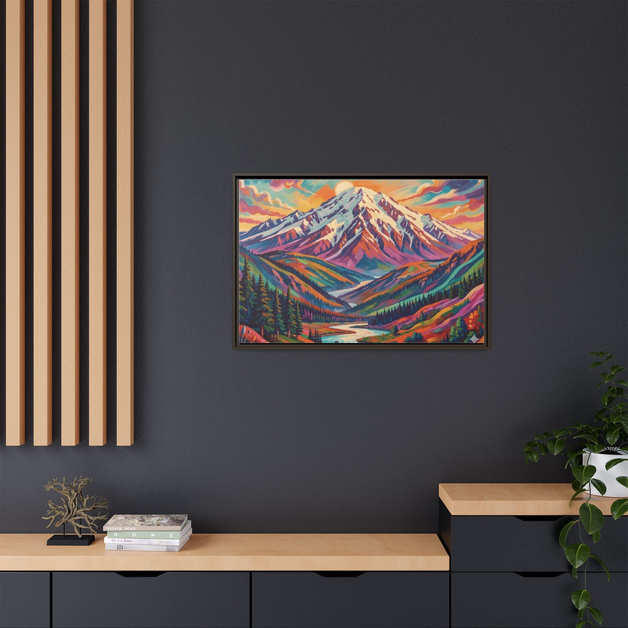 Colorful Abstract Mountain Scape Matte Canvas Framed Print