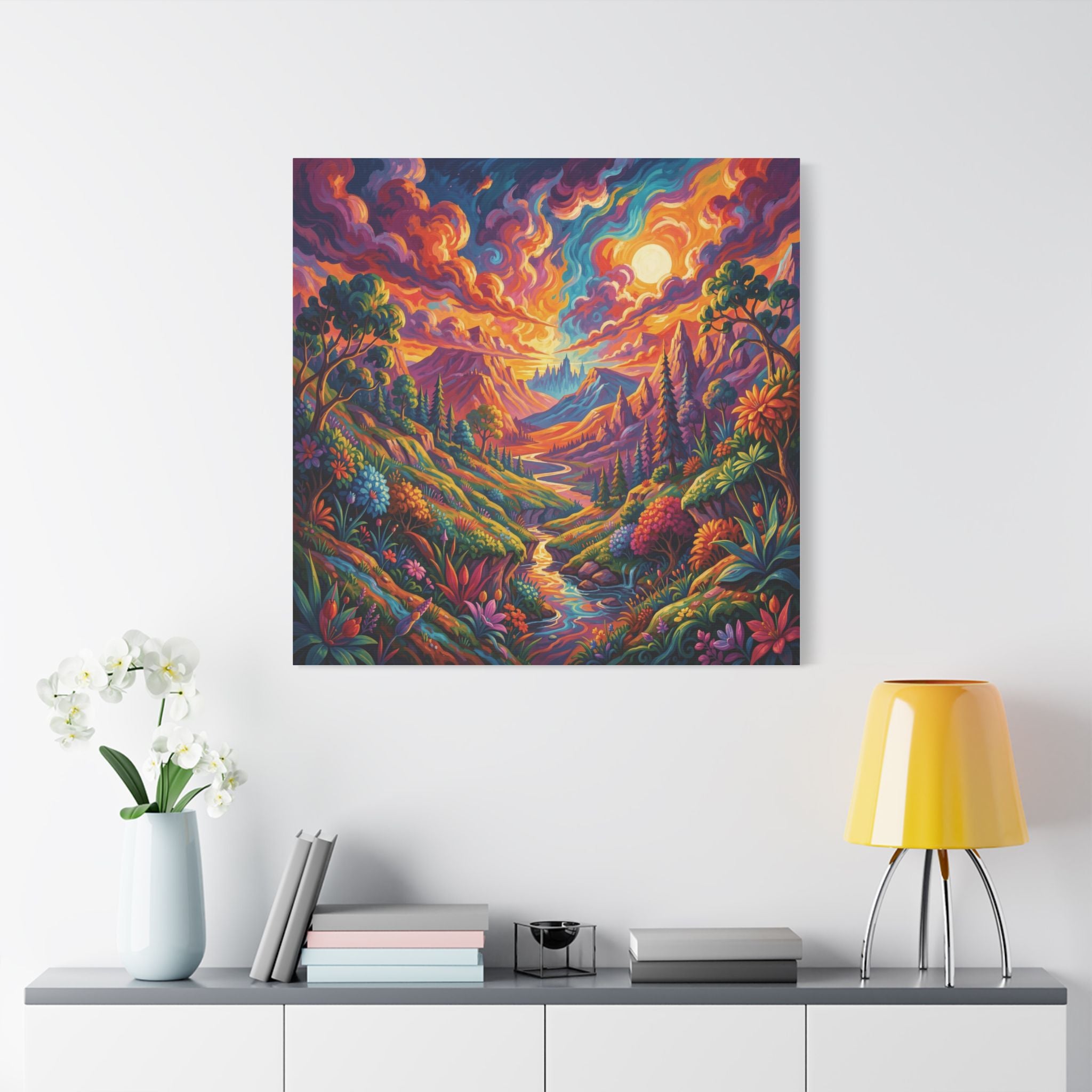 Surreal Abstract Colorful Landscape Satin Canvas (Stretched)
