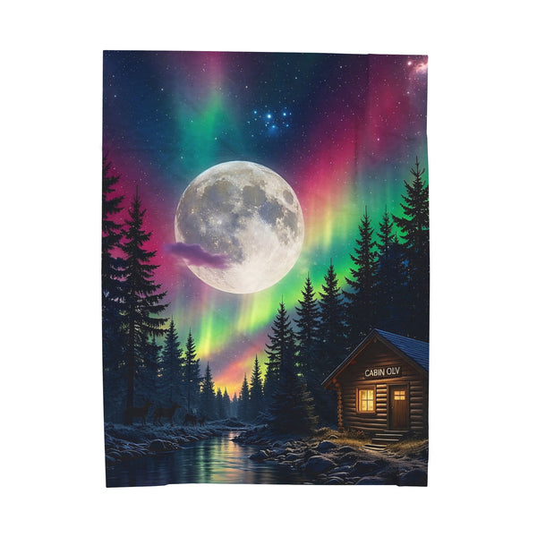 Northern Lights Cabin Velveteen Plush Blanket — Moonlit Aurora Throw for Cozy Nights