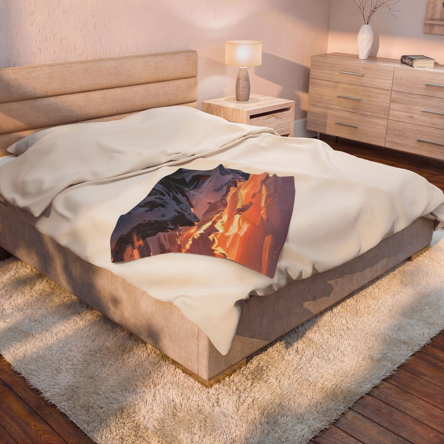 Japandi Velveteen Plush Blanket — Minimalist Cozy Throw with Calming Colors
