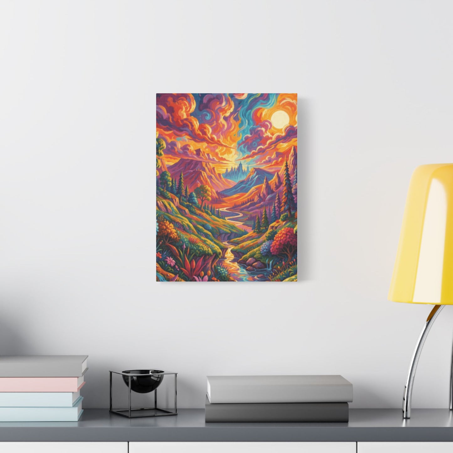 Surreal Abstract Colorful Landscape Satin Canvas (Stretched)